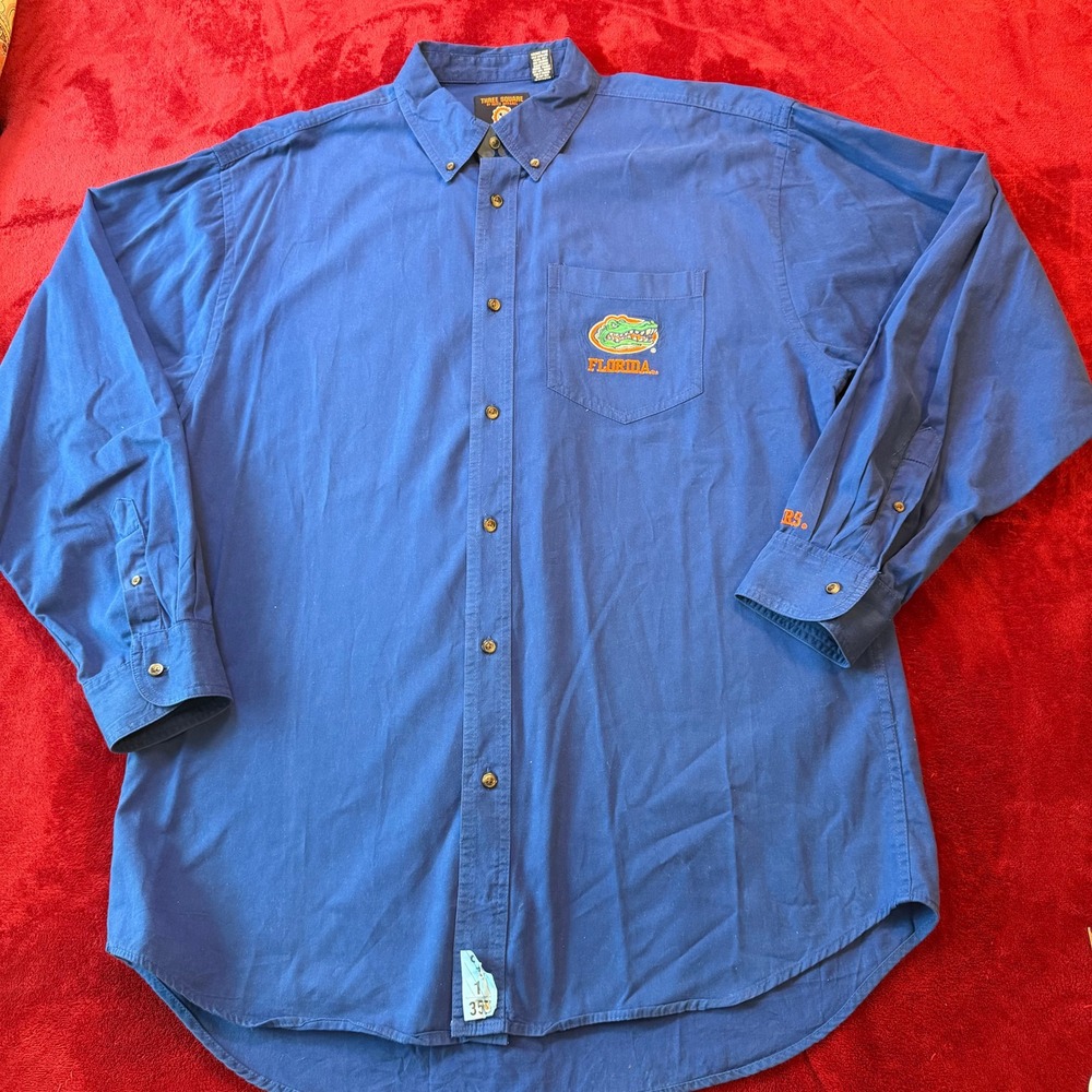 Three Square Florida Gators Mens 2XL Blue Long Sleeve Button Down Cotton Shirt